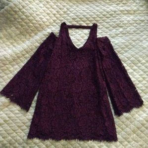 Burgundy Cold Shoulder Lace Dress